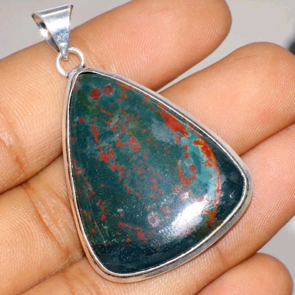 Bloodstone Gemstone Jewelry 925; Sterling Silver Handmade Pendant Necklace